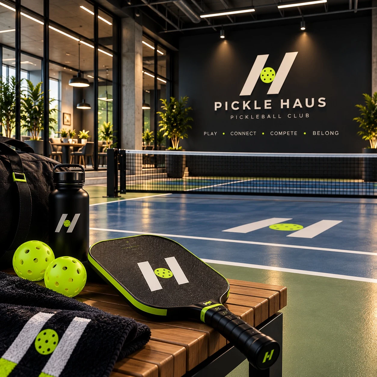 Pickle Haus concept: indoor court, club lounge and branded pickleball equipment